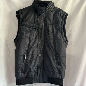 PD&C AUTHENTIC APPAREL PUFFER VEST WITH HOOD, KNIT SLEEVE INSERT, SIZE LARGE
